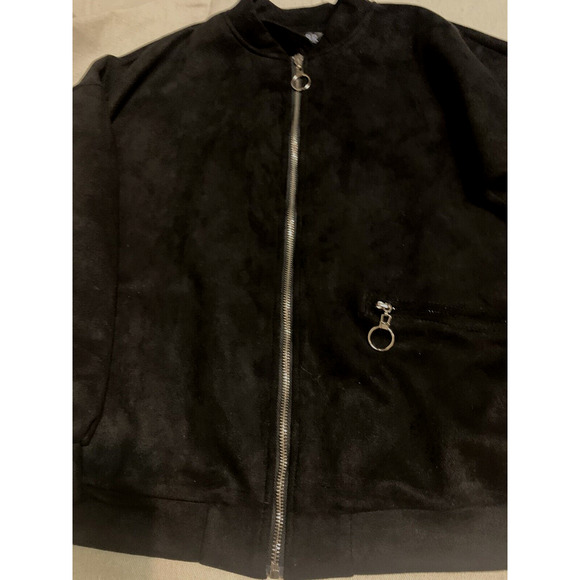 CBR Bomber Jacket Womens Medium Faux Suede Black Zip Front Rockabilly 50's Coat - Picture 7 of 13
